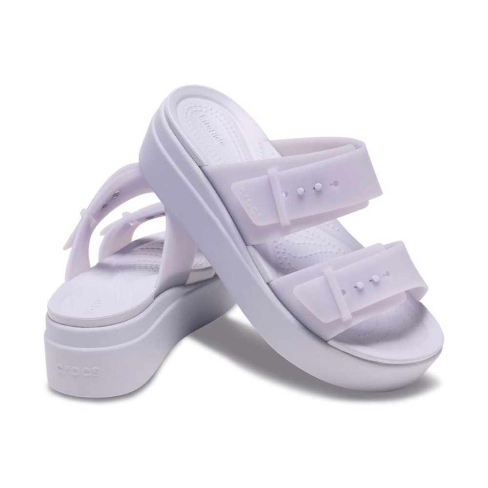 Crocs Brooklyn Buckle Purple Frosted Low Wedge Sandals  Size 10